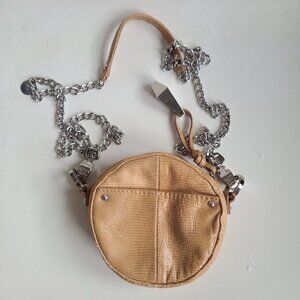Junior Drake Lizard Leather Ember Small Round Chain Shoulder Bag Brown Tan